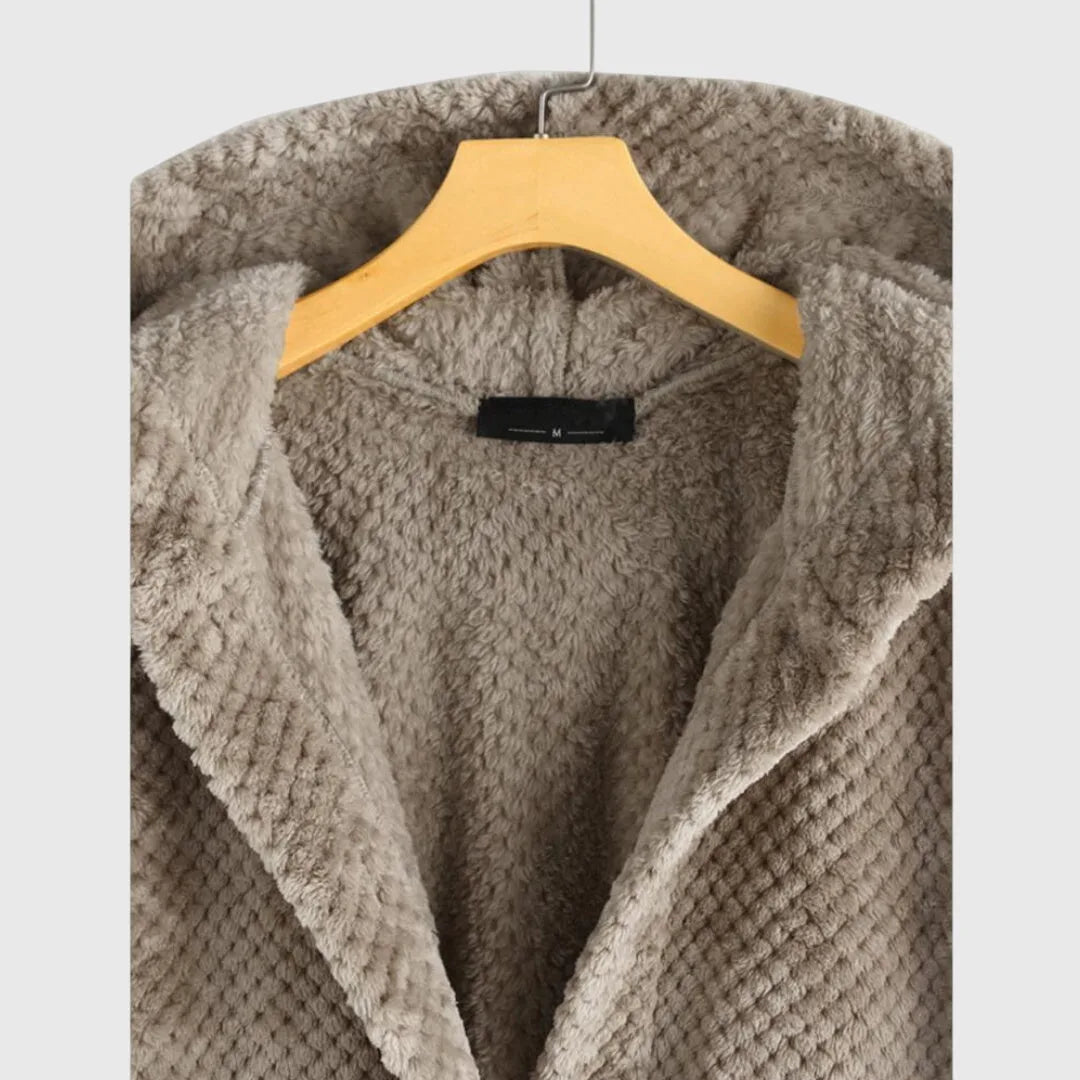 Women's borg button-front hooded long coat with high-low curved hem
