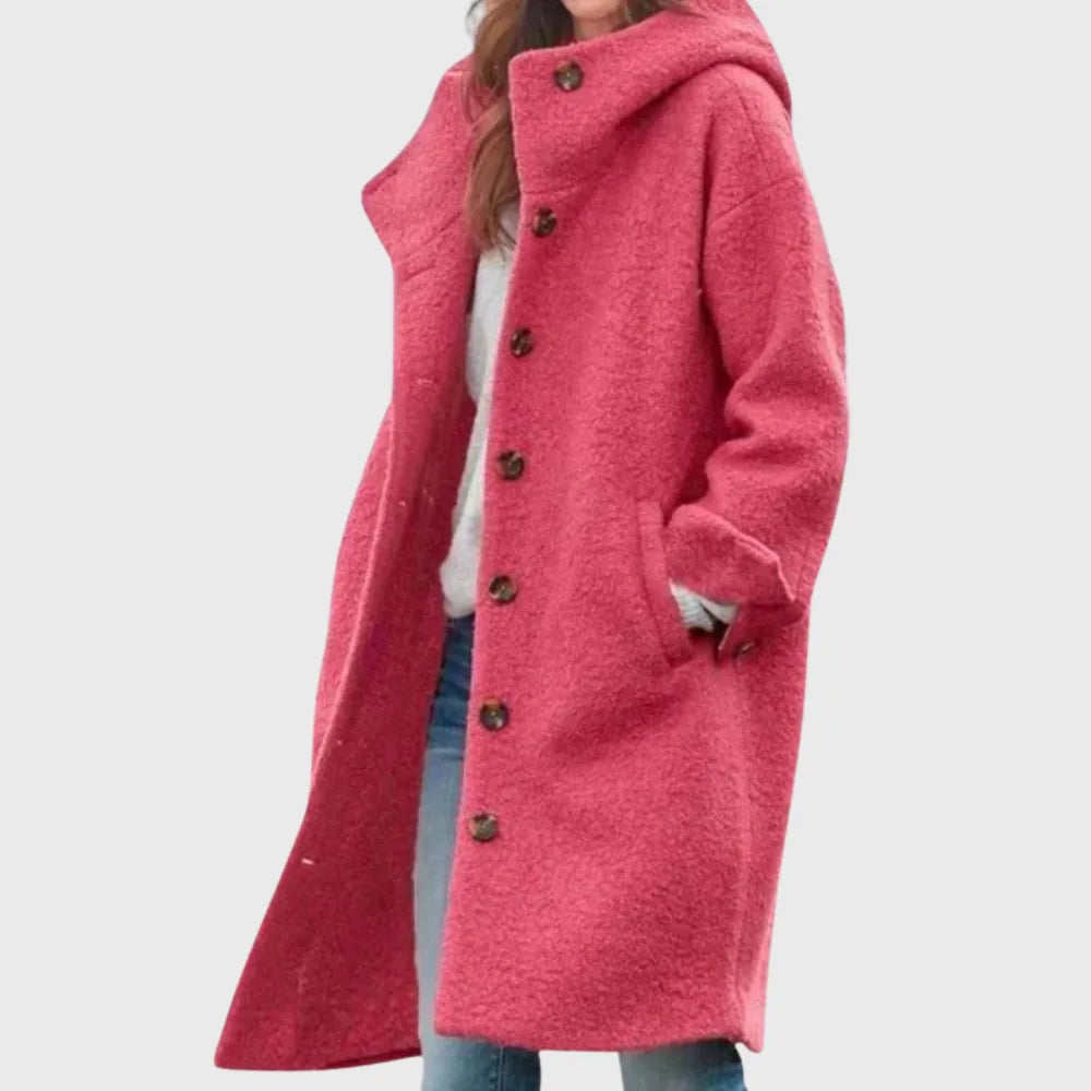 Women's boucle button-front hooded wool coat