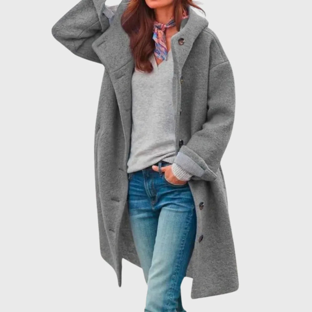 Women's boucle button-front hooded wool coat