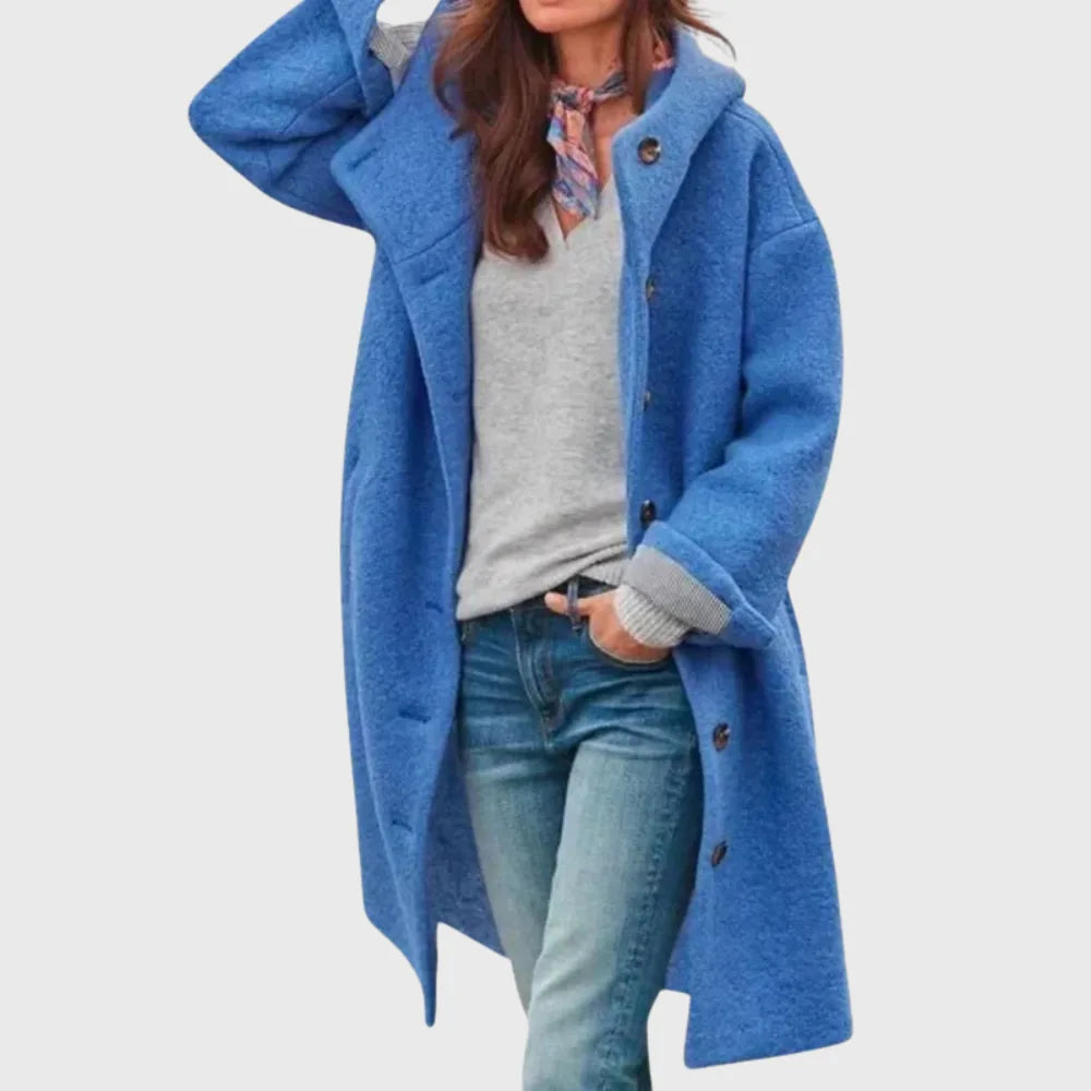Women's boucle button-front hooded wool coat