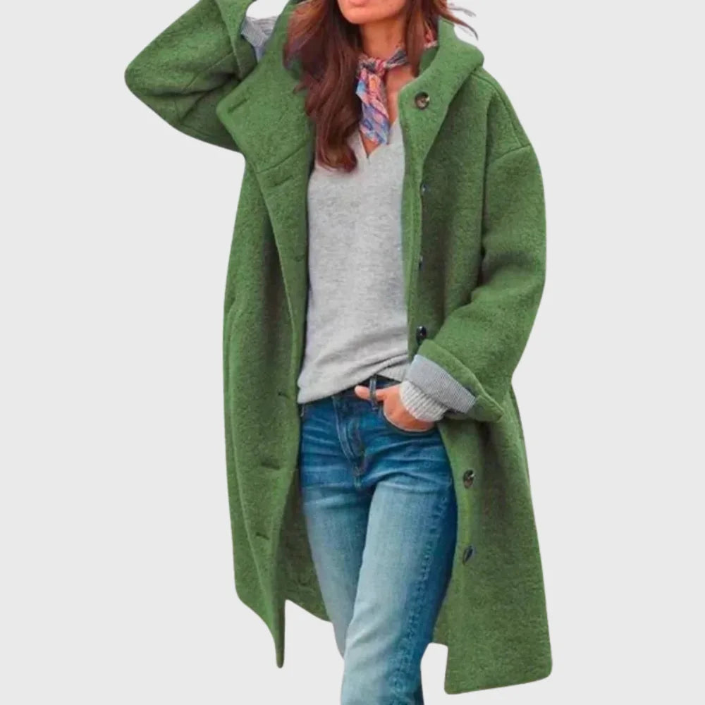 Women's boucle button-front hooded wool coat