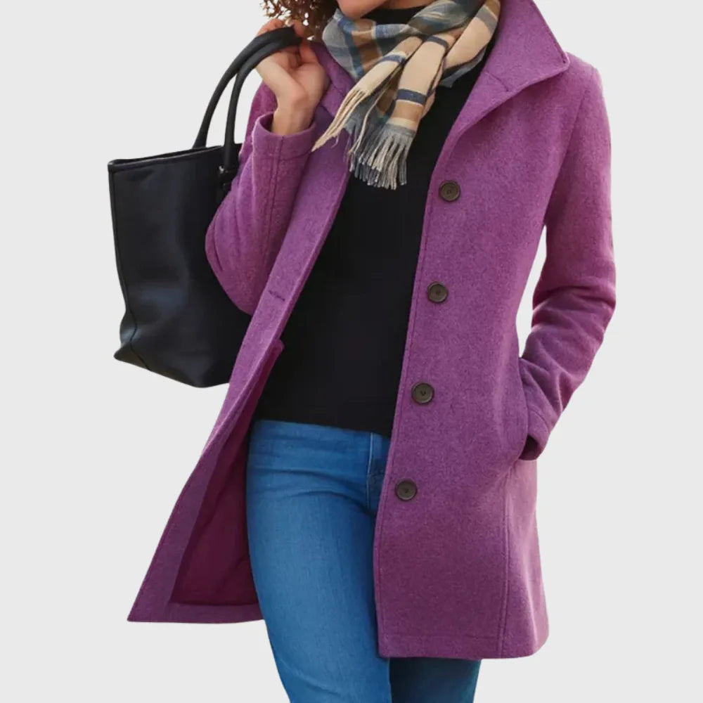 Women's button-front notch lapel wool coat