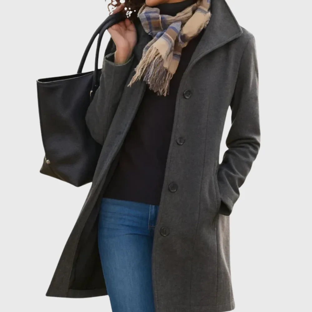 Women's button-front notch lapel wool coat