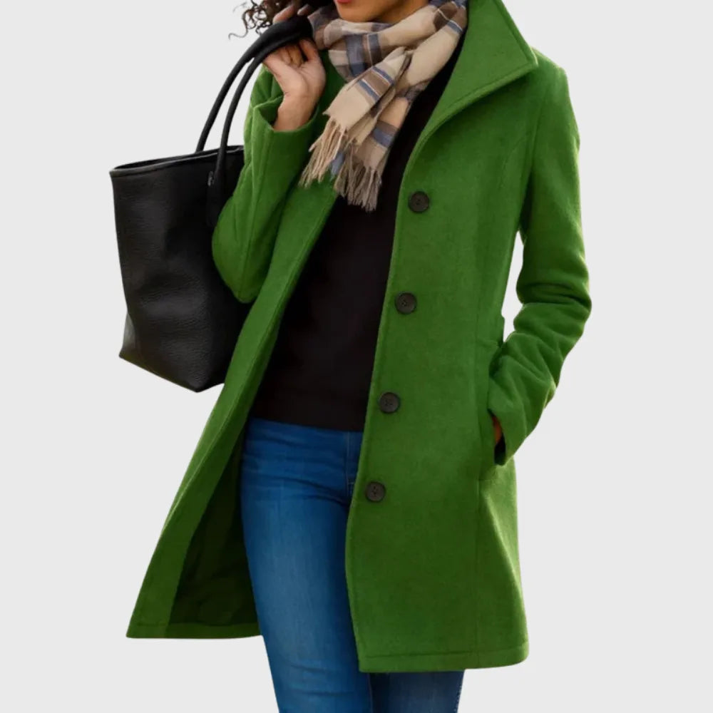 Women's button-front notch lapel wool coat