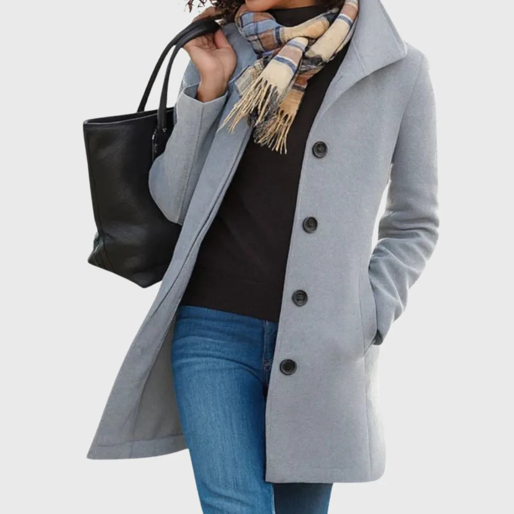 Women's button-front notch lapel wool coat
