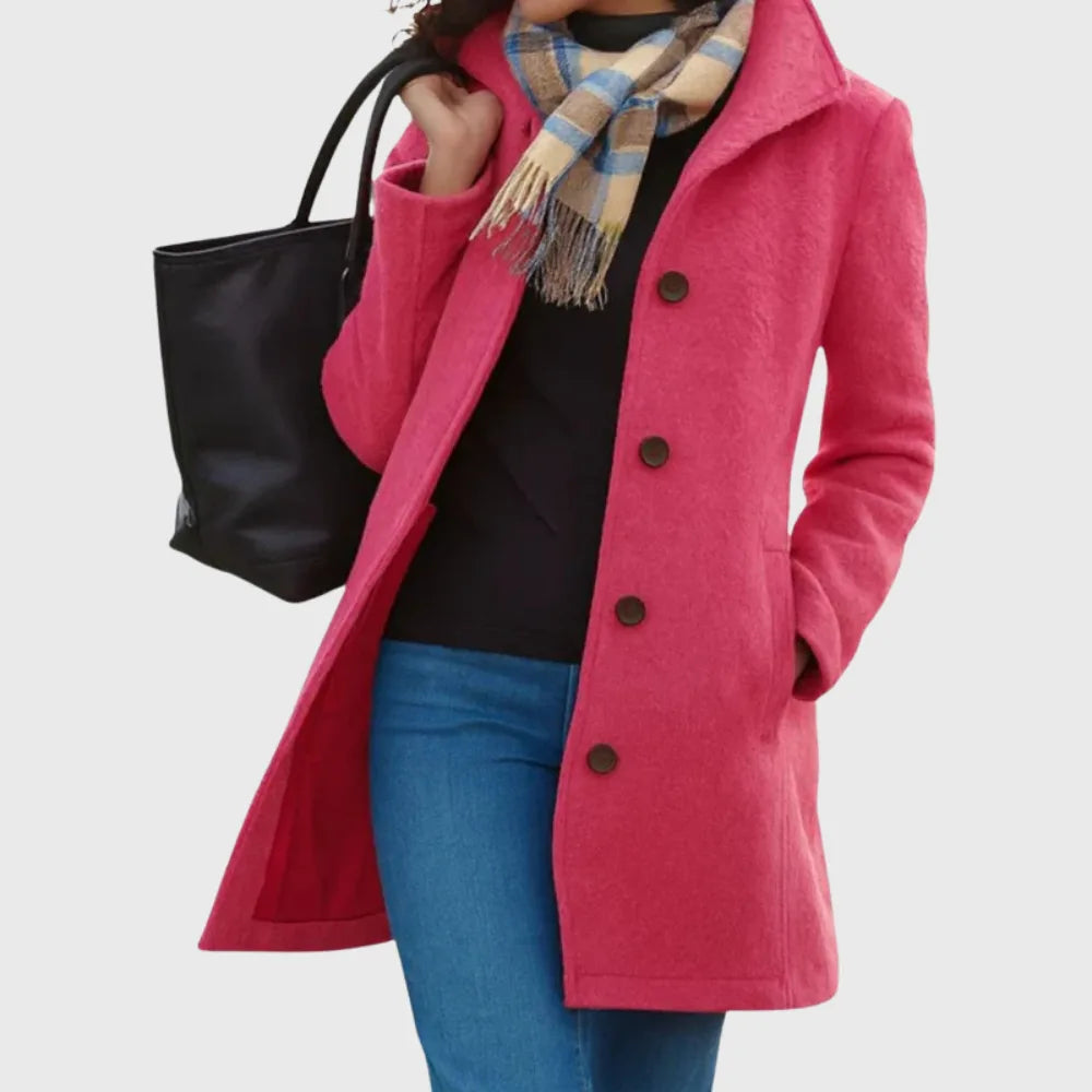 Women's button-front notch lapel wool coat