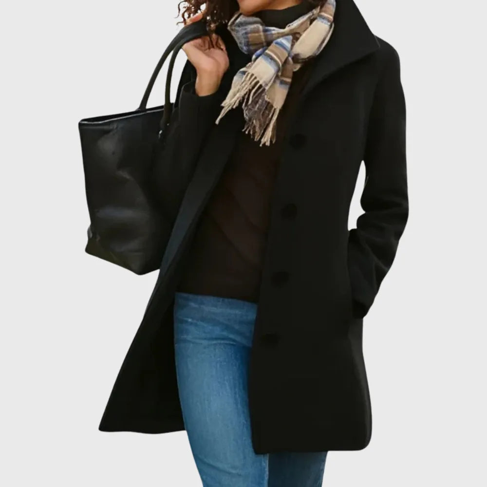 Women's button-front notch lapel wool coat