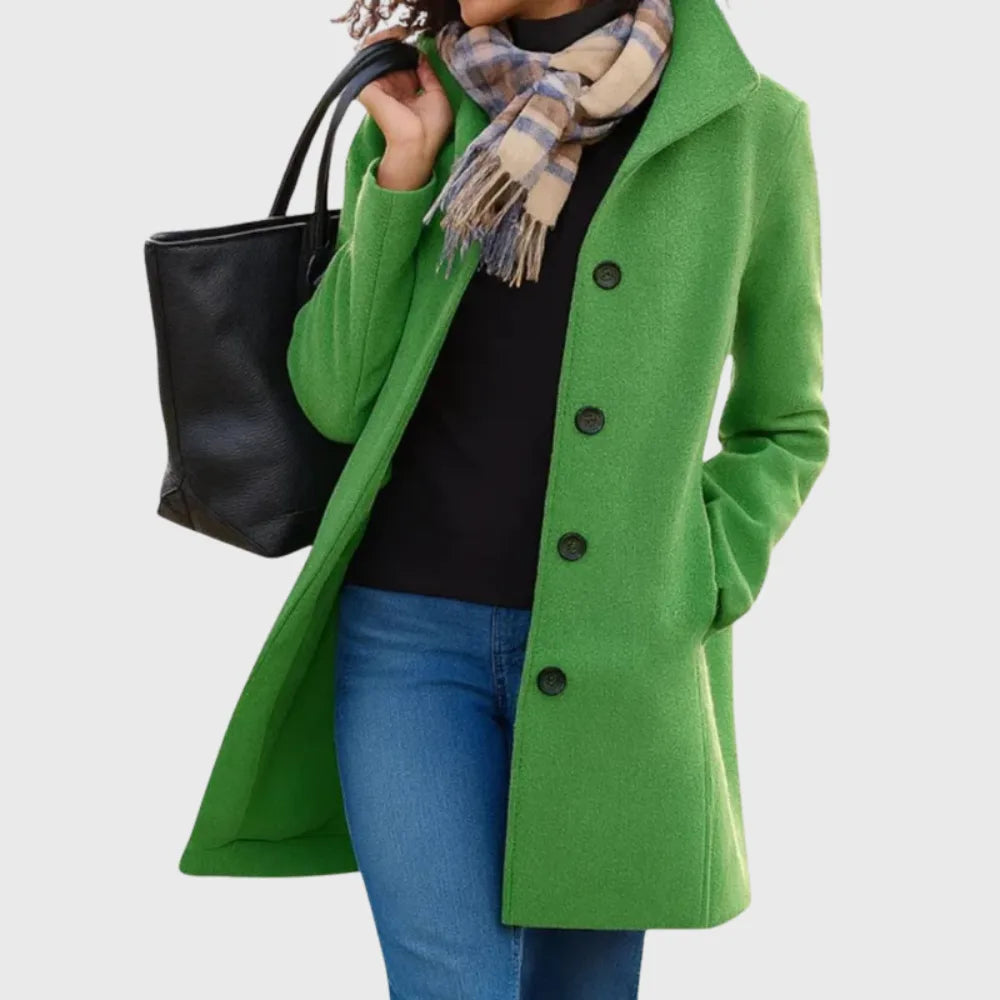 Women's button-front notch lapel wool coat