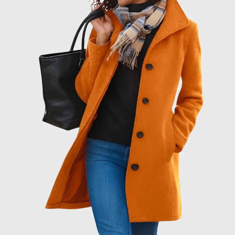 Women's button-front notch lapel wool coat