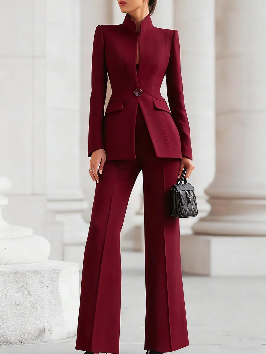 Women's button-front stand collar two piece set