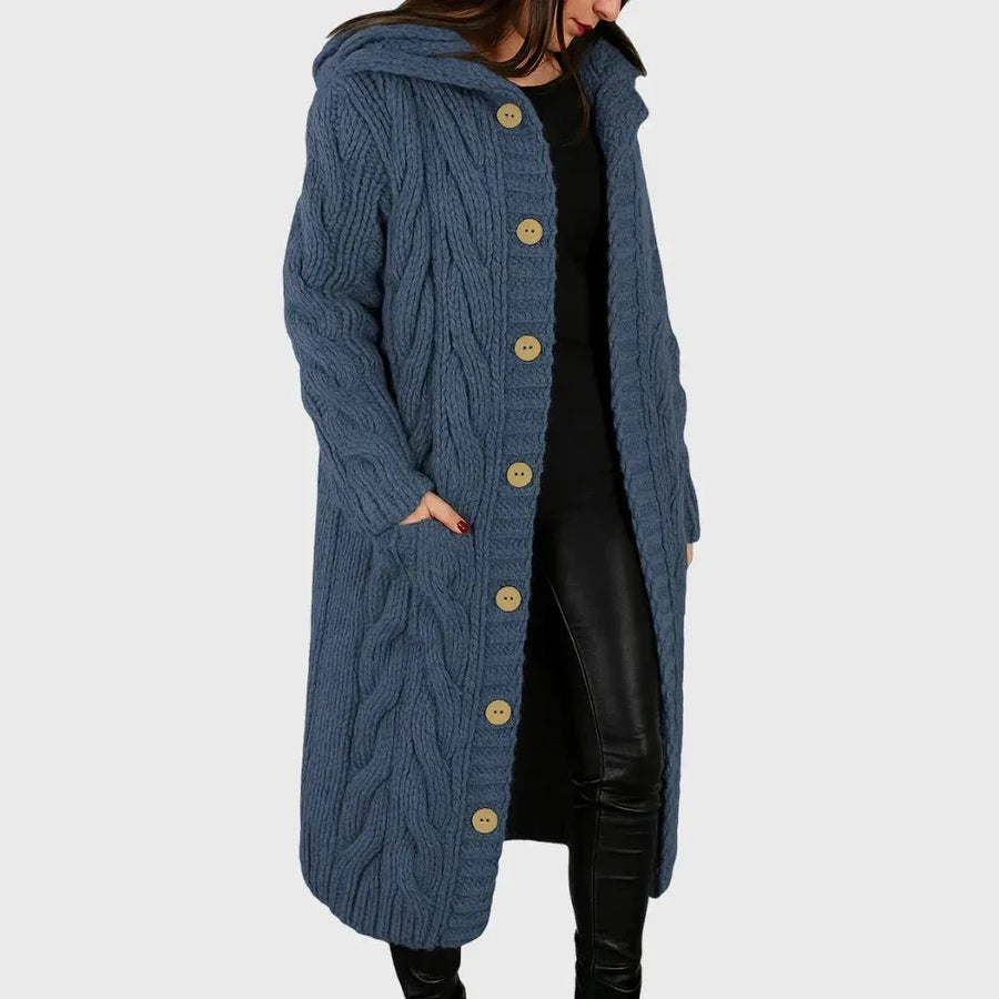 Women's cable knit button-front cardigan