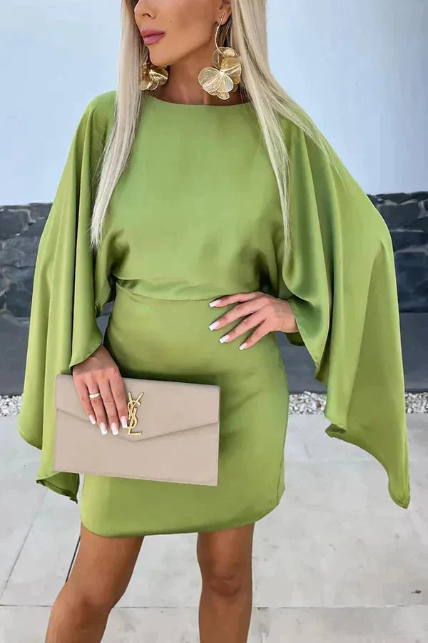 Women's Cape Sleeve Mini Dress Batwing Bodycon Cocktail