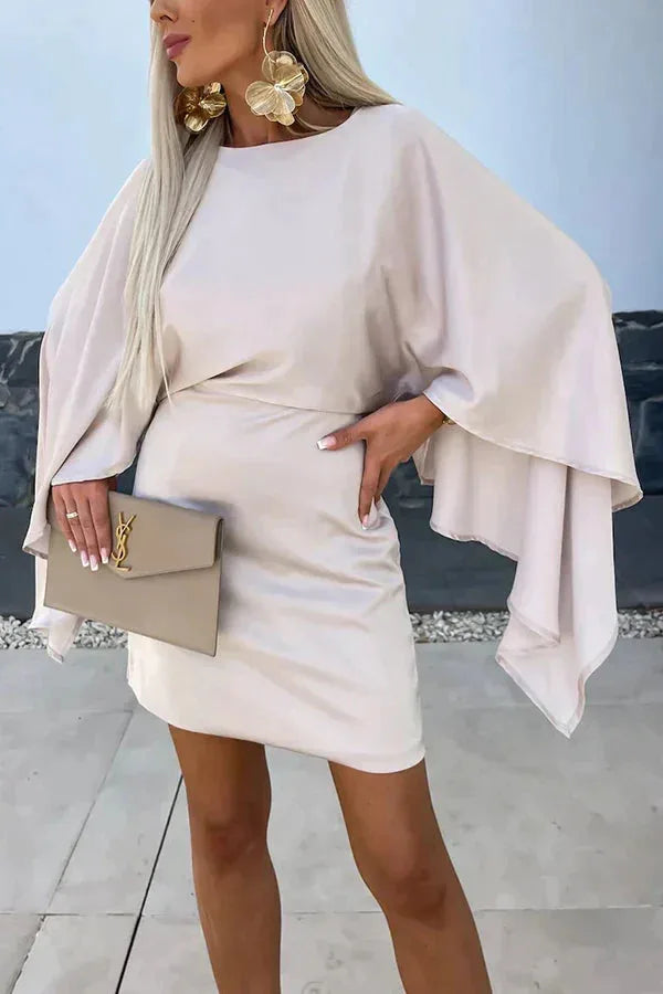 Women's Cape Sleeve Mini Dress Batwing Bodycon Cocktail