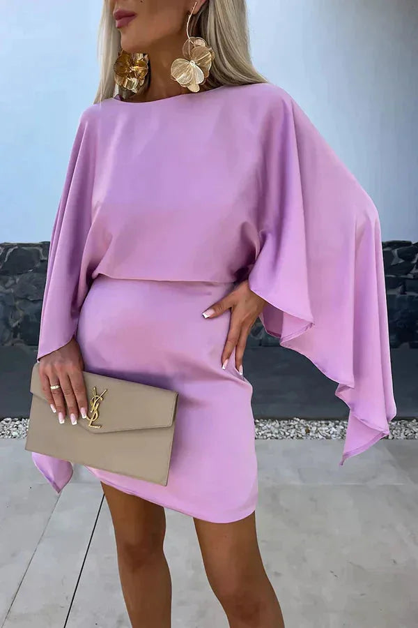 Women's Cape Sleeve Mini Dress Batwing Bodycon Cocktail