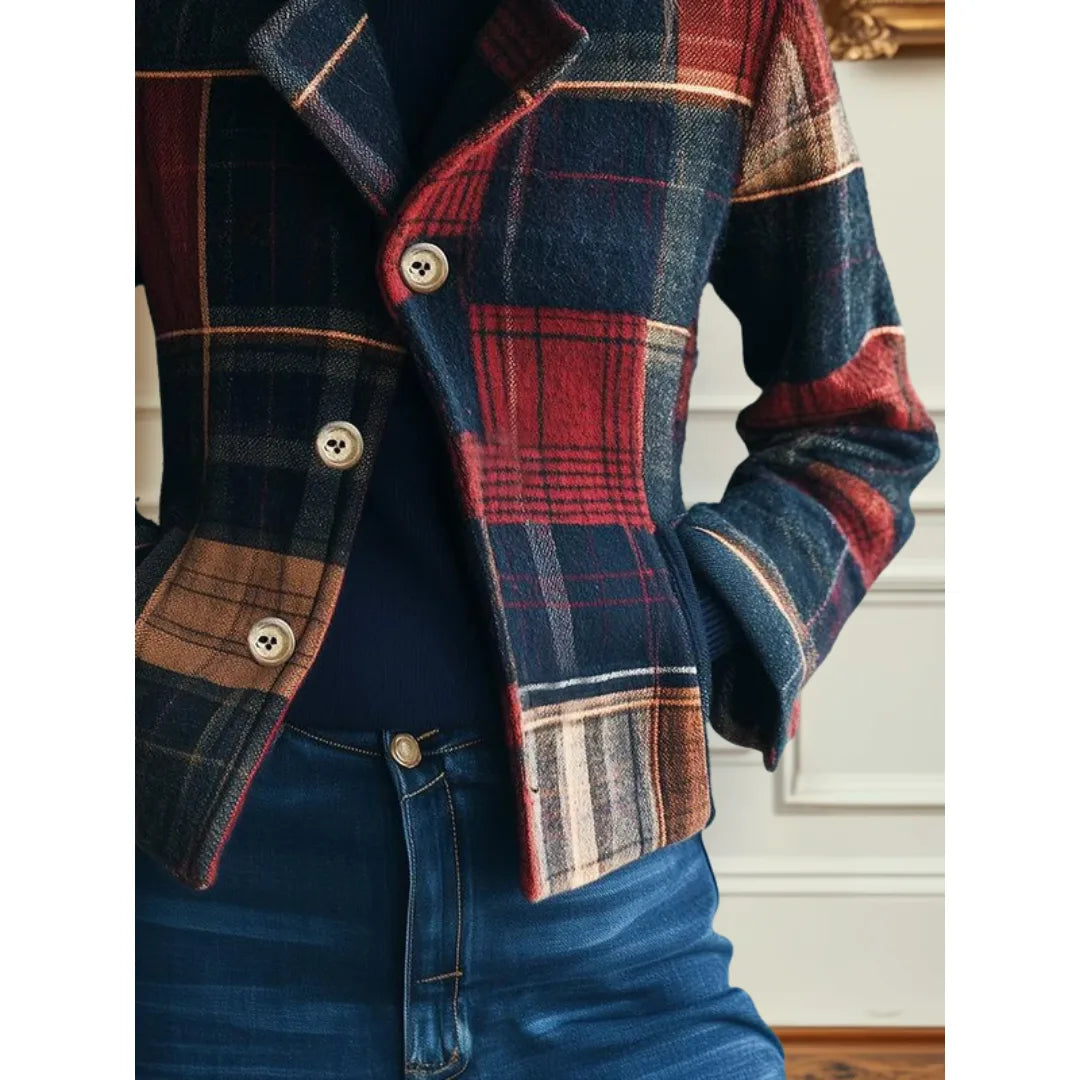 Women's check wool button-front blazer