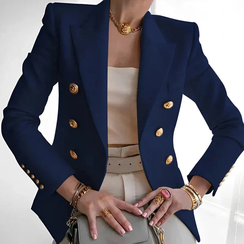 Women's Classic Double-Breasted Blazer with Gold Buttons