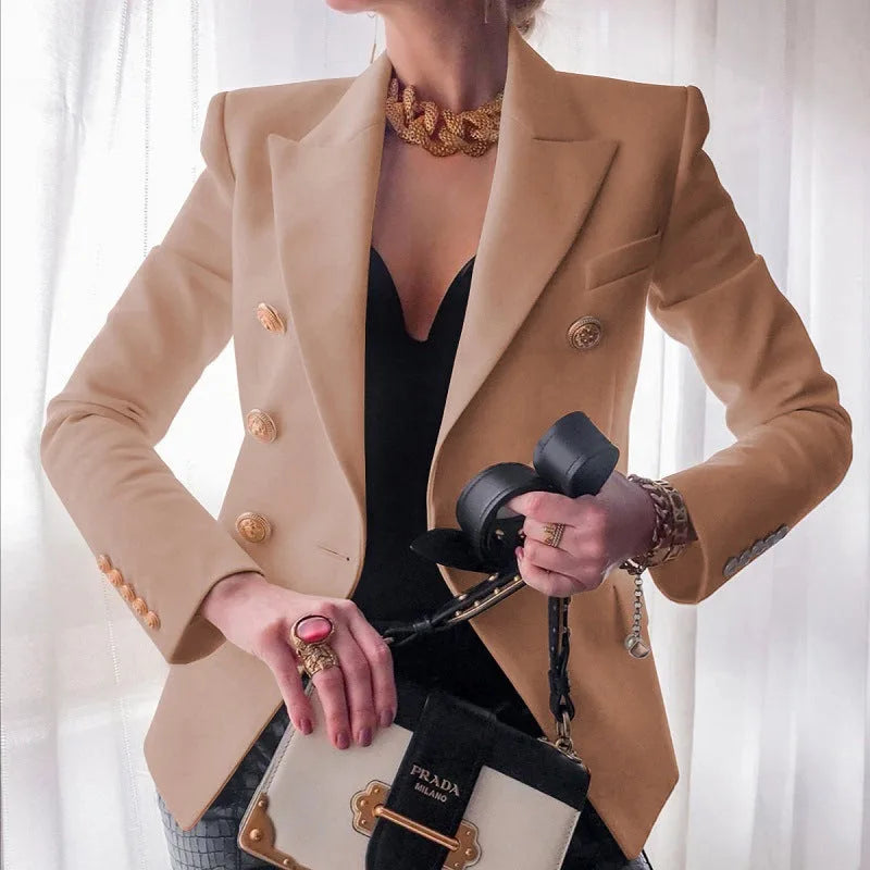 Women's Classic Double-Breasted Blazer with Gold Buttons