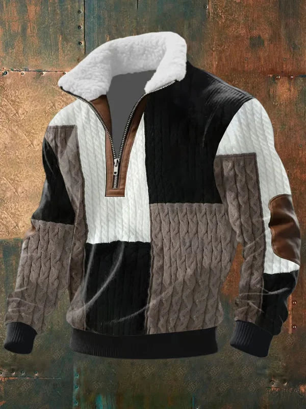 Women's colorblock half-zip stand collar cable knit sweater