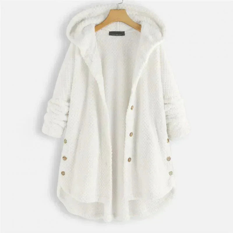 Women's corduroy button-front hooded cardigan with high-low hem