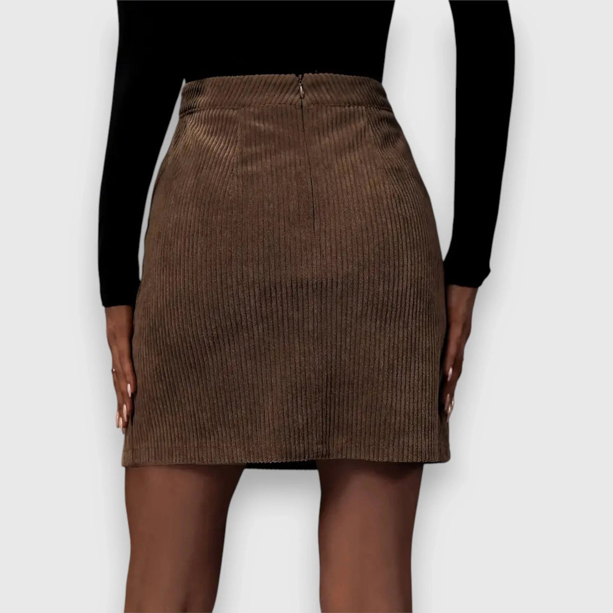 Women's corduroy side zip mini skirt with front slit