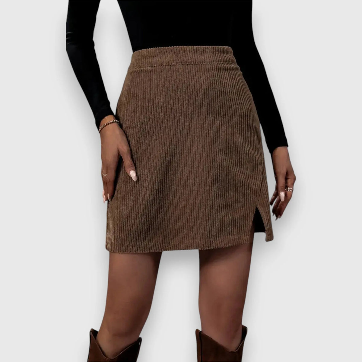 Women's corduroy side zip mini skirt with slit