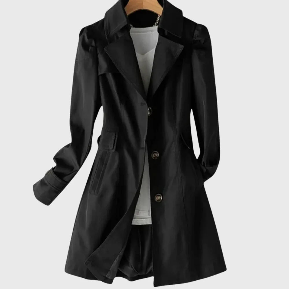 Women's cotton button-front notch lapel trench coat