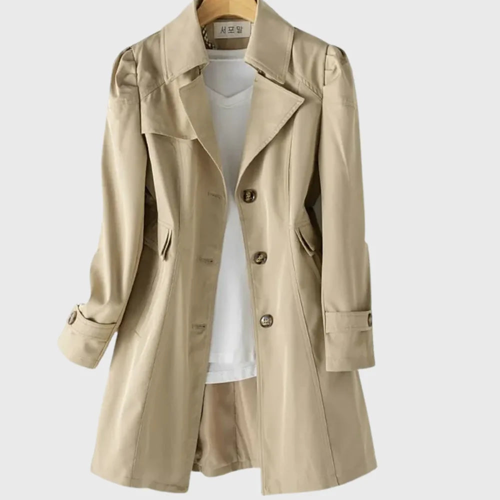 Women's cotton button-front notch lapel trench coat