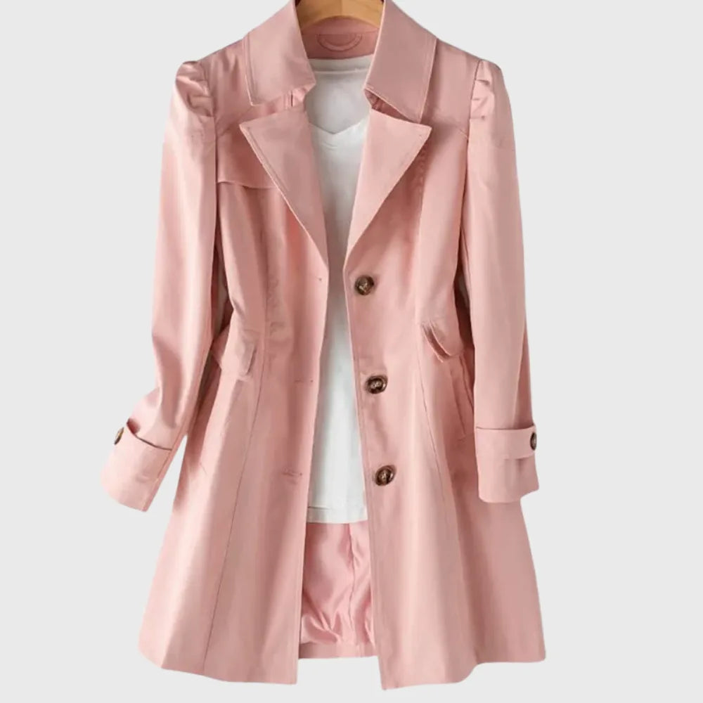 Women's cotton button-front notch lapel trench coat