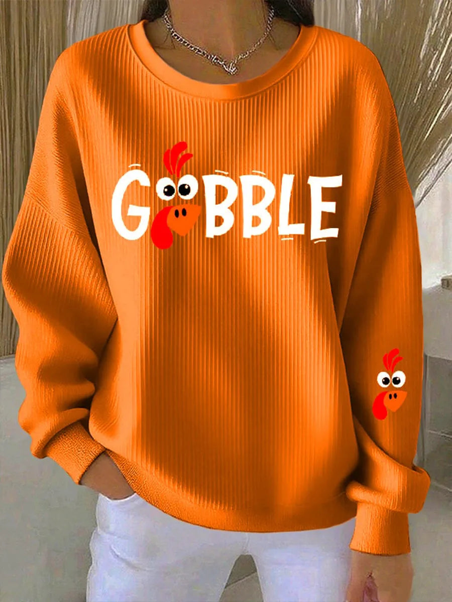 Women's crew neck sweatshirt with turkey graphic print