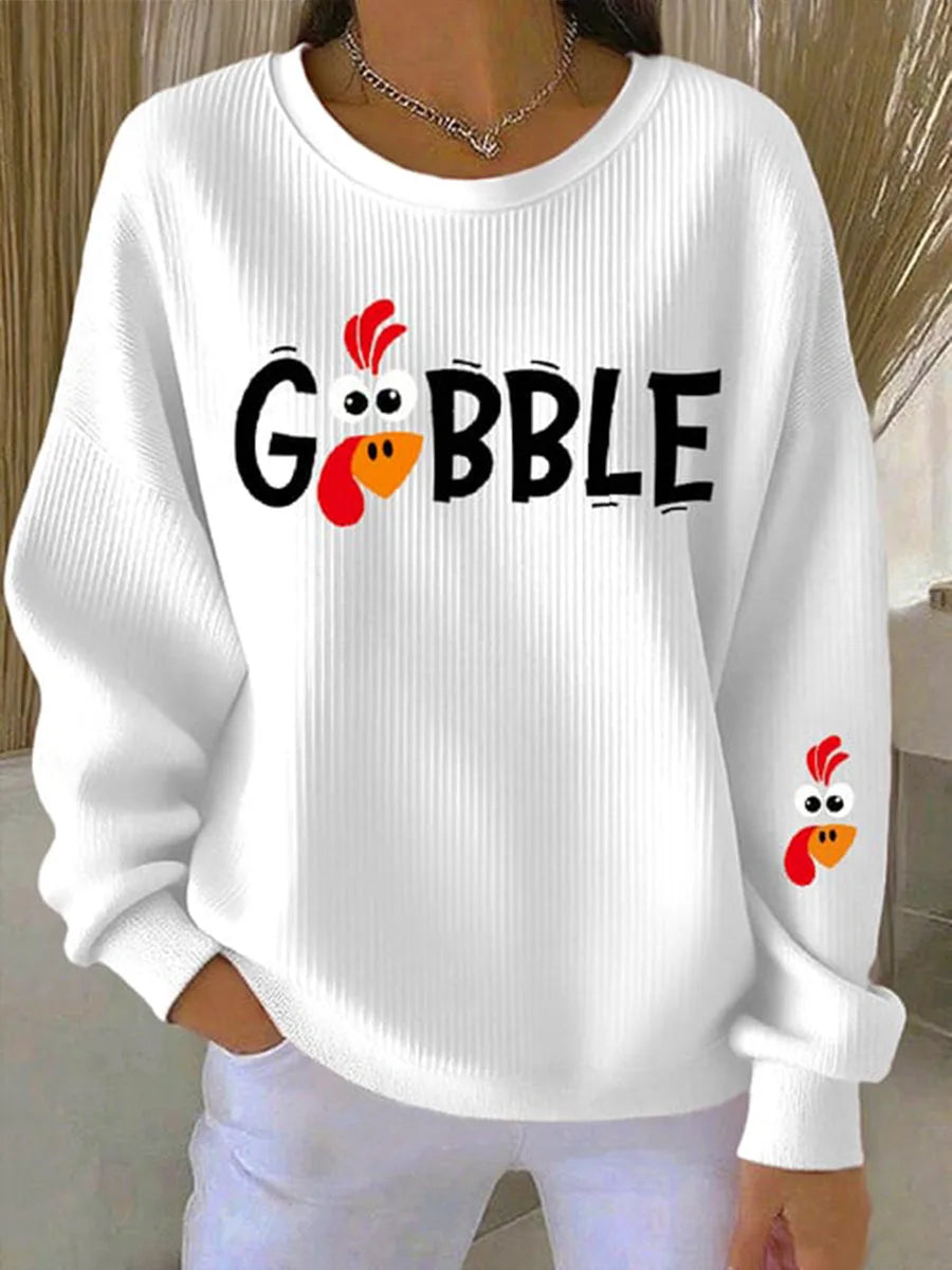 Women's crew neck sweatshirt with turkey graphic print