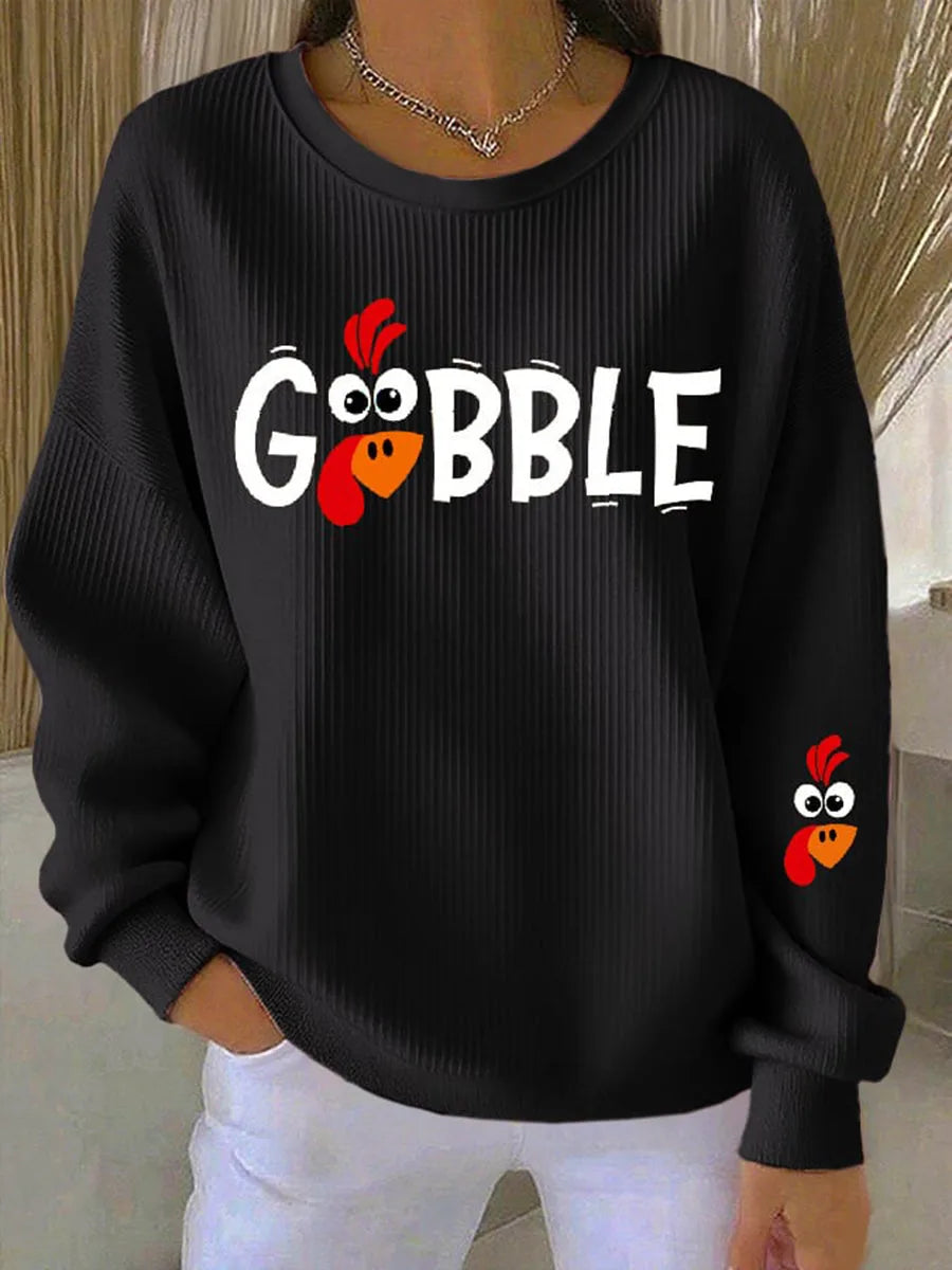Women's crew neck sweatshirt with turkey graphic print