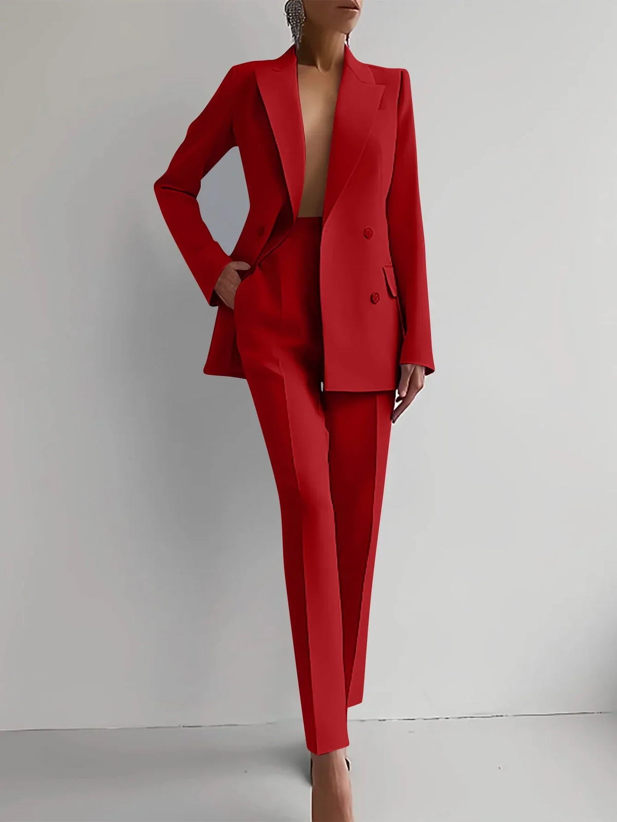 Women's Double Breasted Blazer & Slim Pants Suit Set