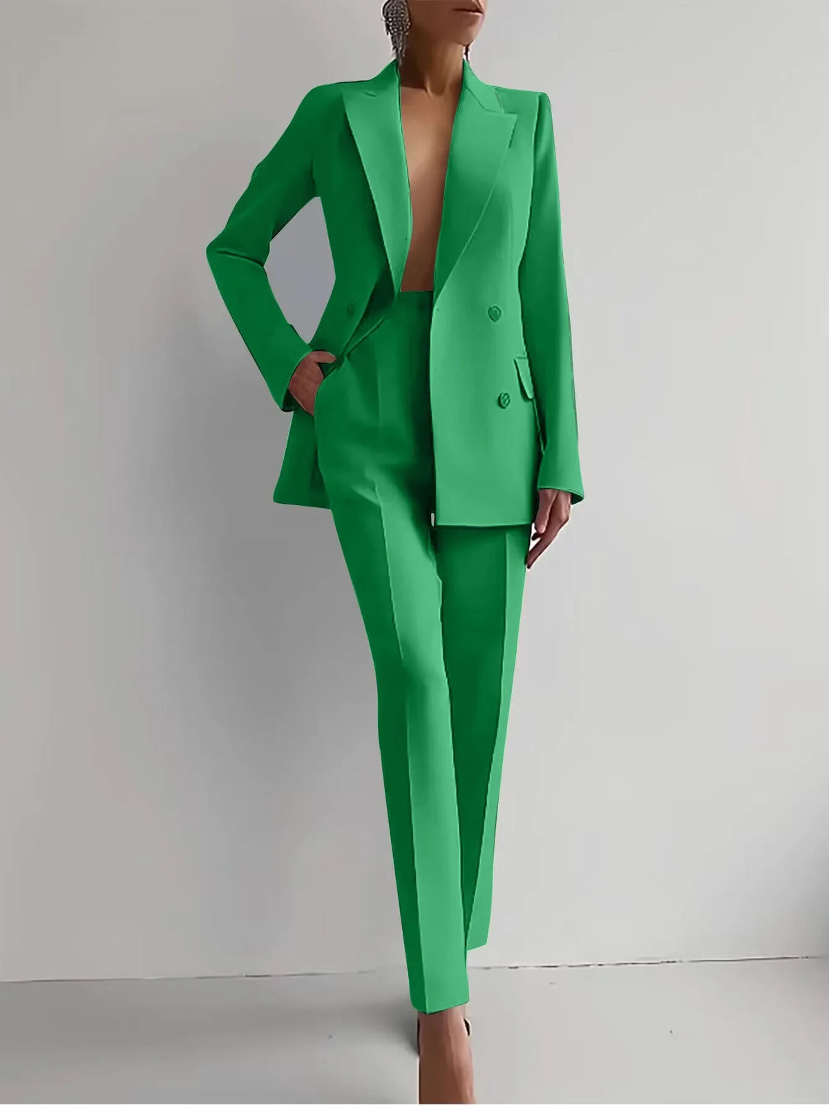 Women's Double Breasted Blazer & Slim Pants Suit Set