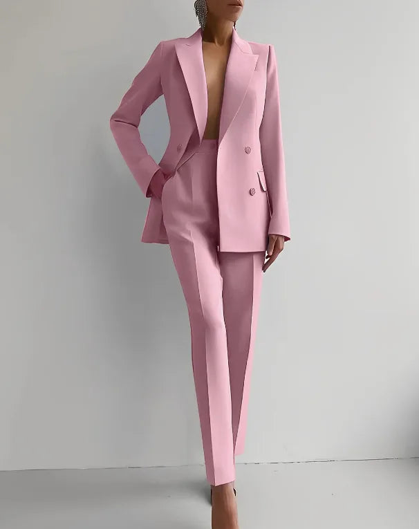 Women's Double Breasted Blazer & Slim Pants Suit Set