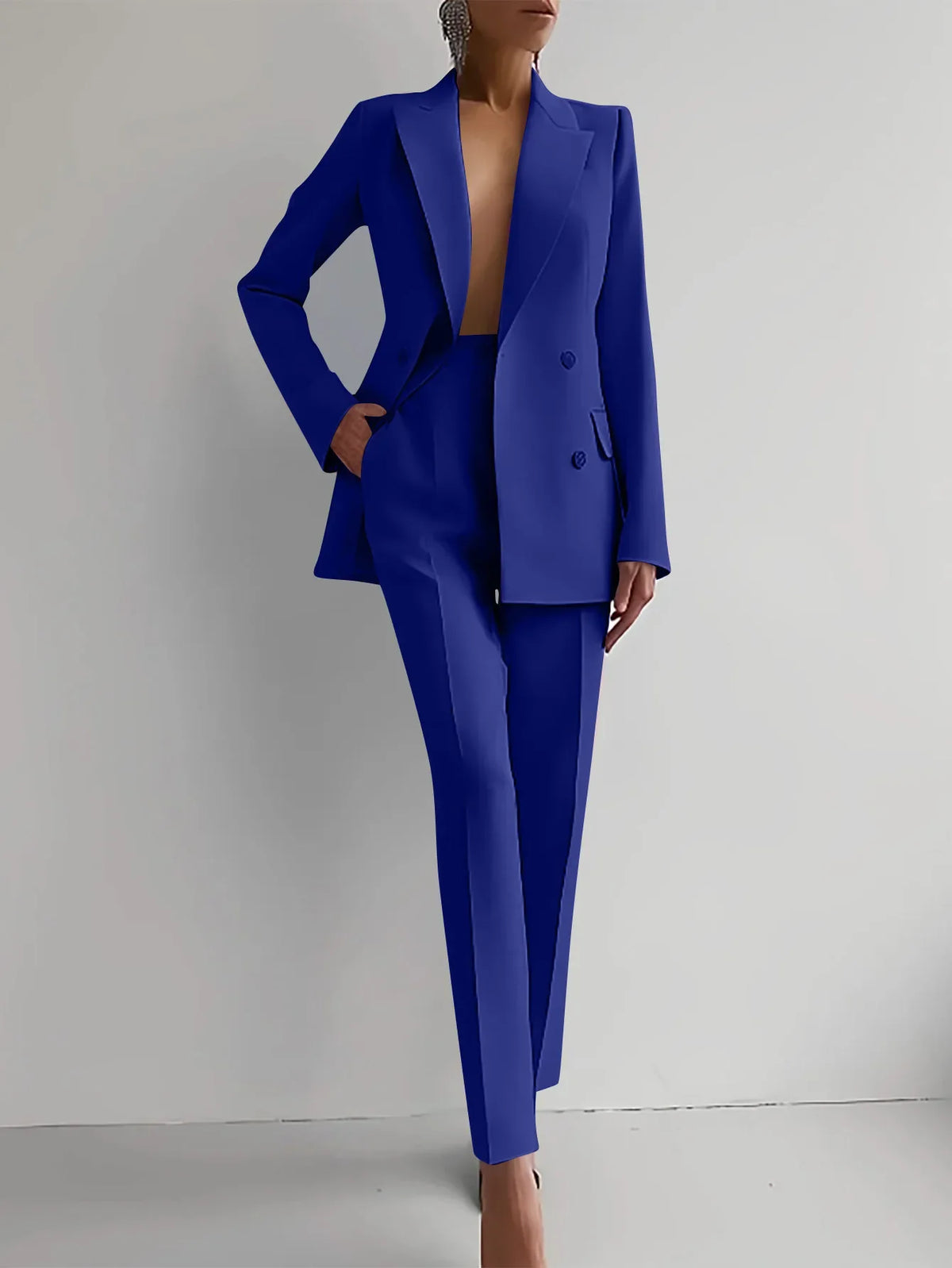Women's Double Breasted Blazer & Slim Pants Suit Set