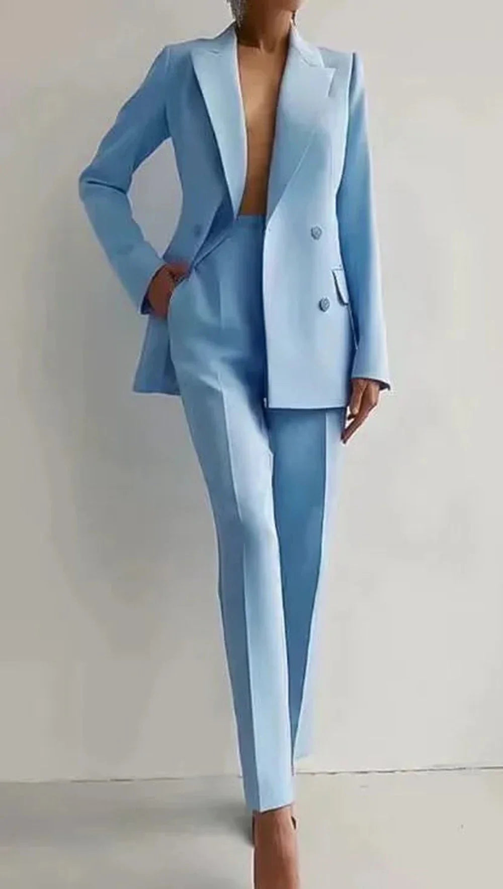 Women's Double Breasted Blazer & Slim Pants Suit Set