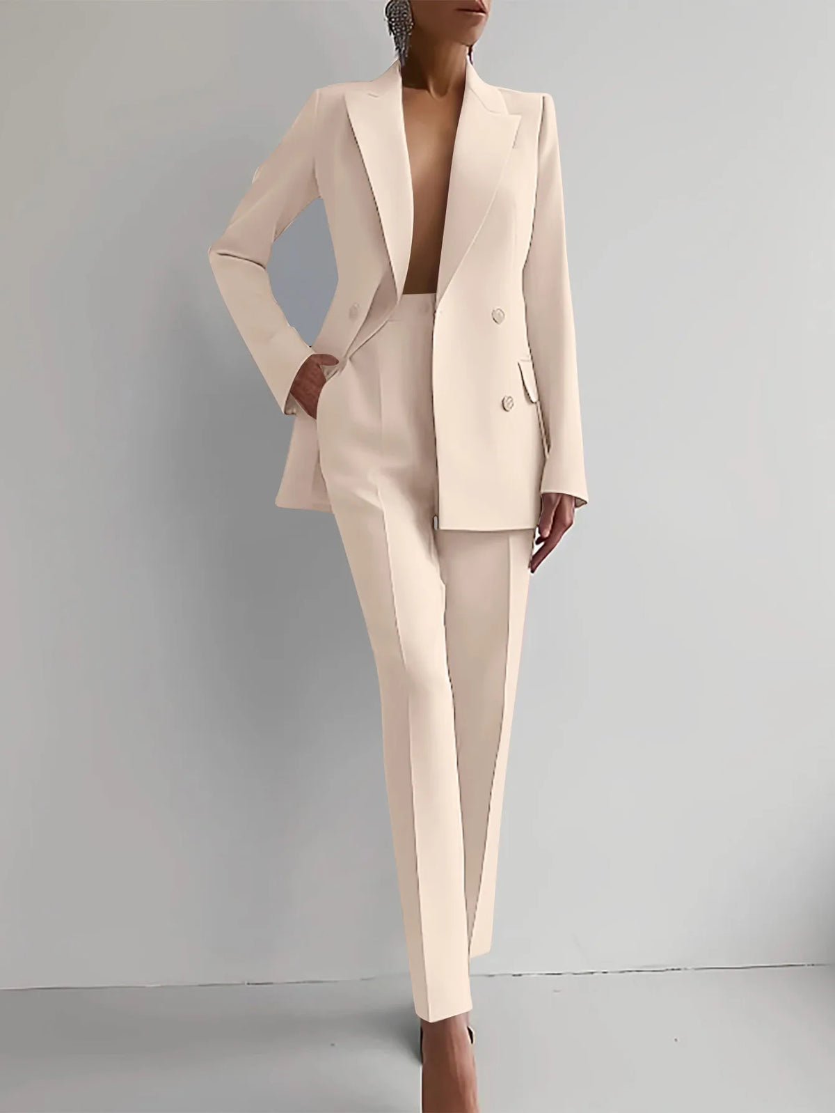 Women's Double Breasted Blazer & Slim Pants Suit Set