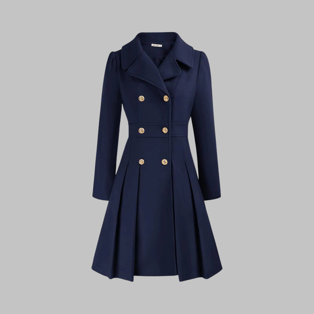 Women's double-breasted notch lapel knee wool coat with pleated skirt