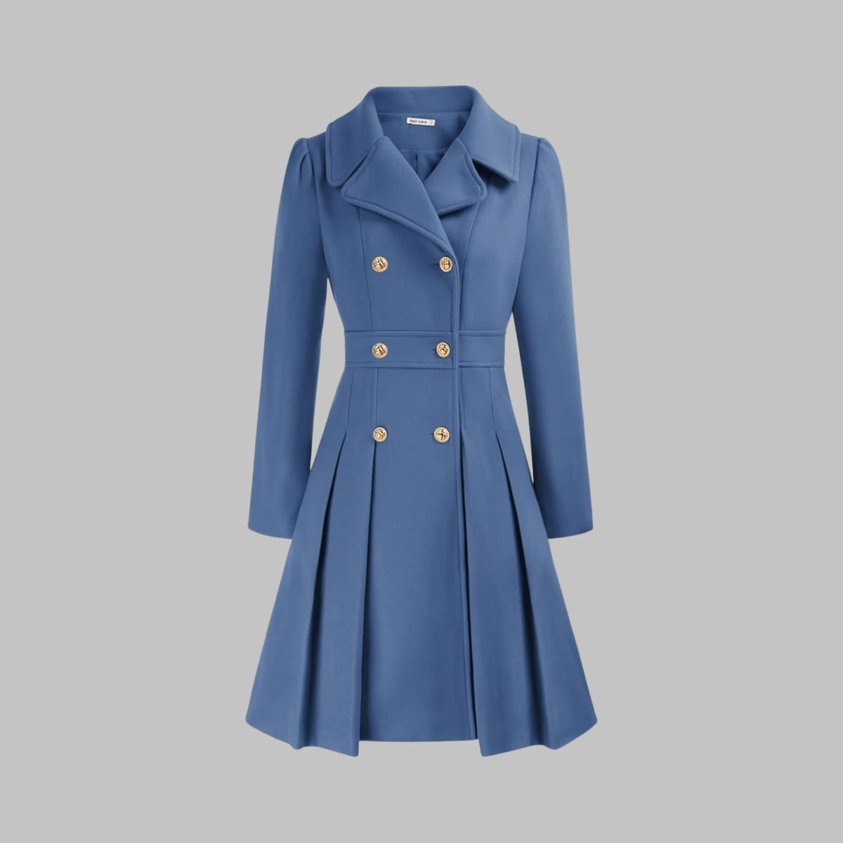 Women's double-breasted notch lapel knee wool coat with pleated skirt