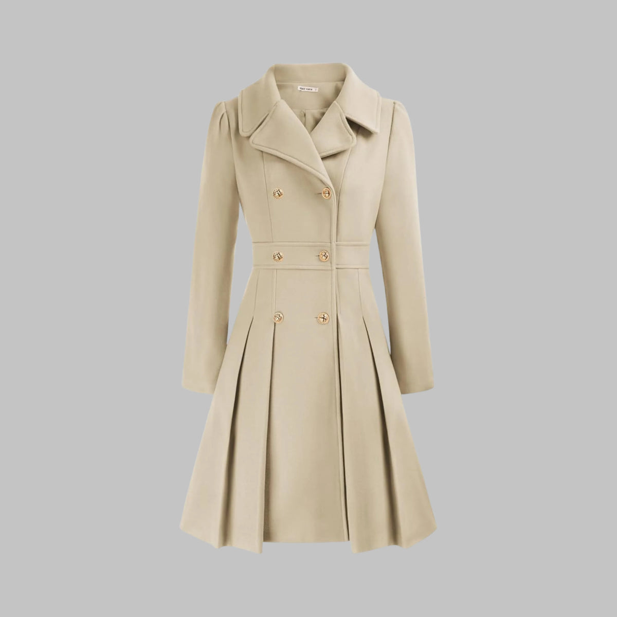 Women's double-breasted notch lapel knee wool coat with pleated skirt