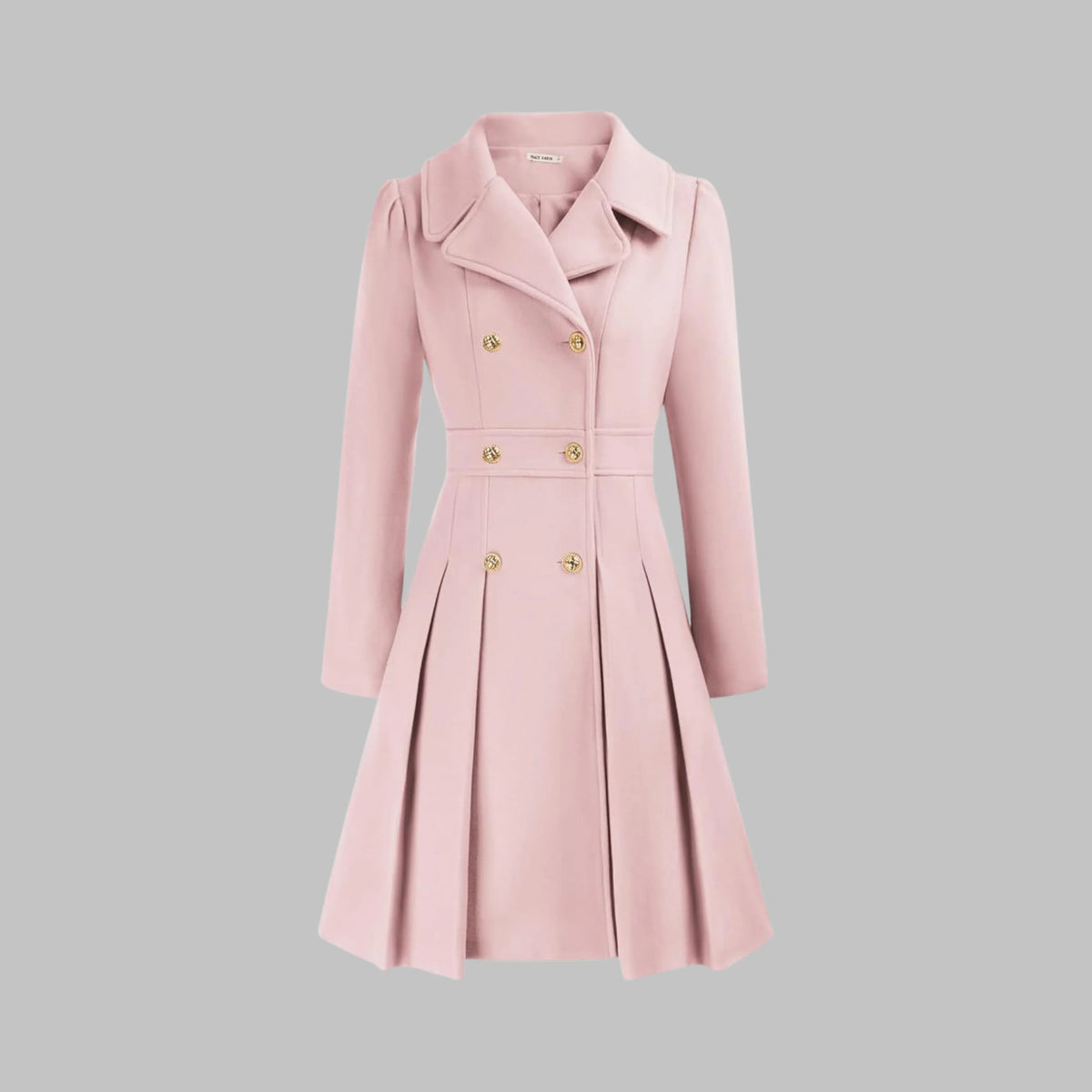 Women's double-breasted notch lapel knee wool coat with pleated skirt