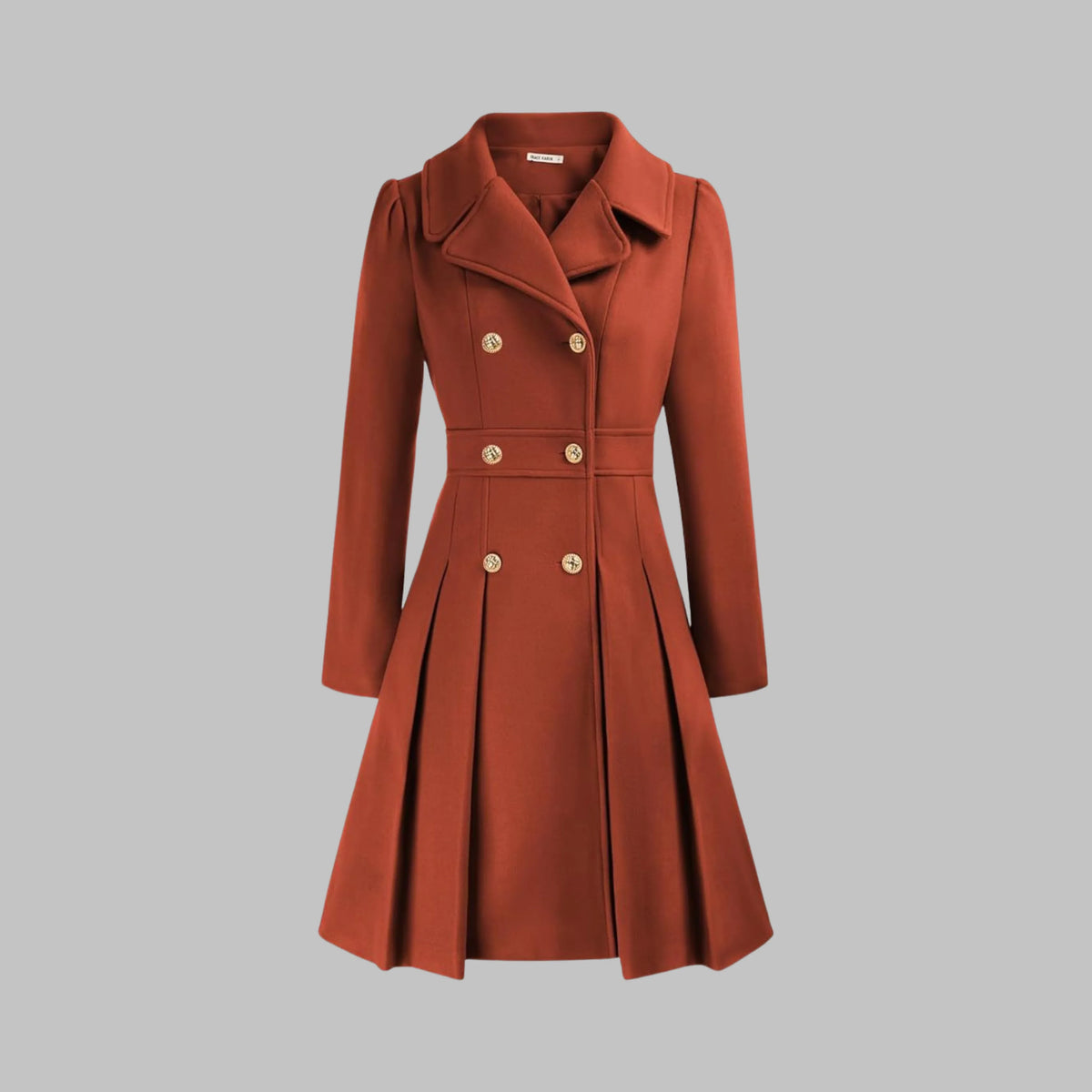 Women's double-breasted notch lapel knee wool coat with pleated skirt