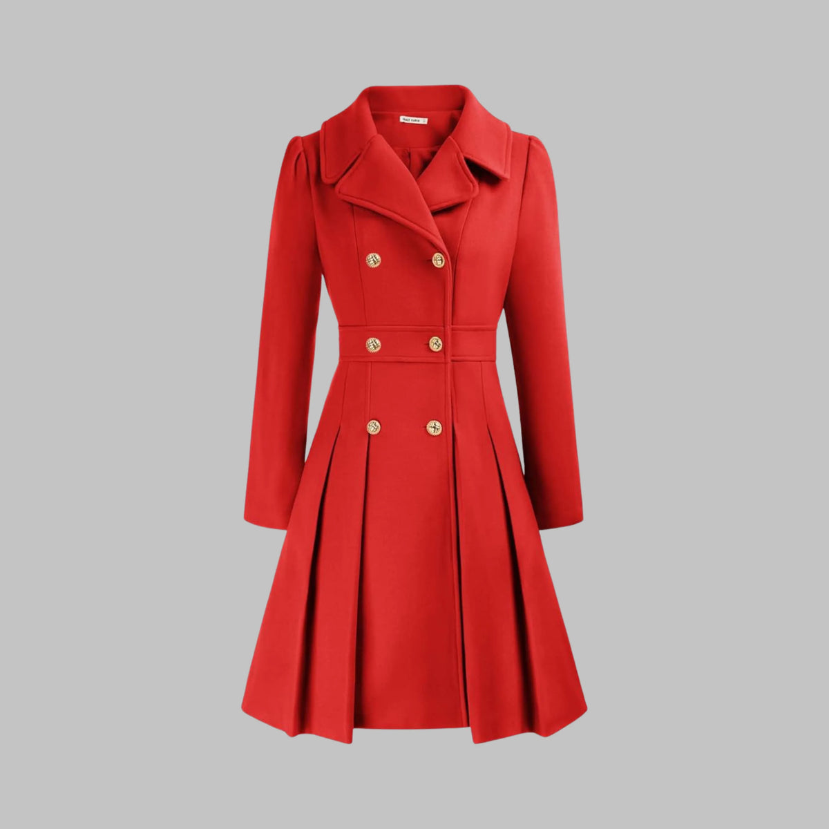 Women's double-breasted notch lapel knee wool coat with pleated skirt