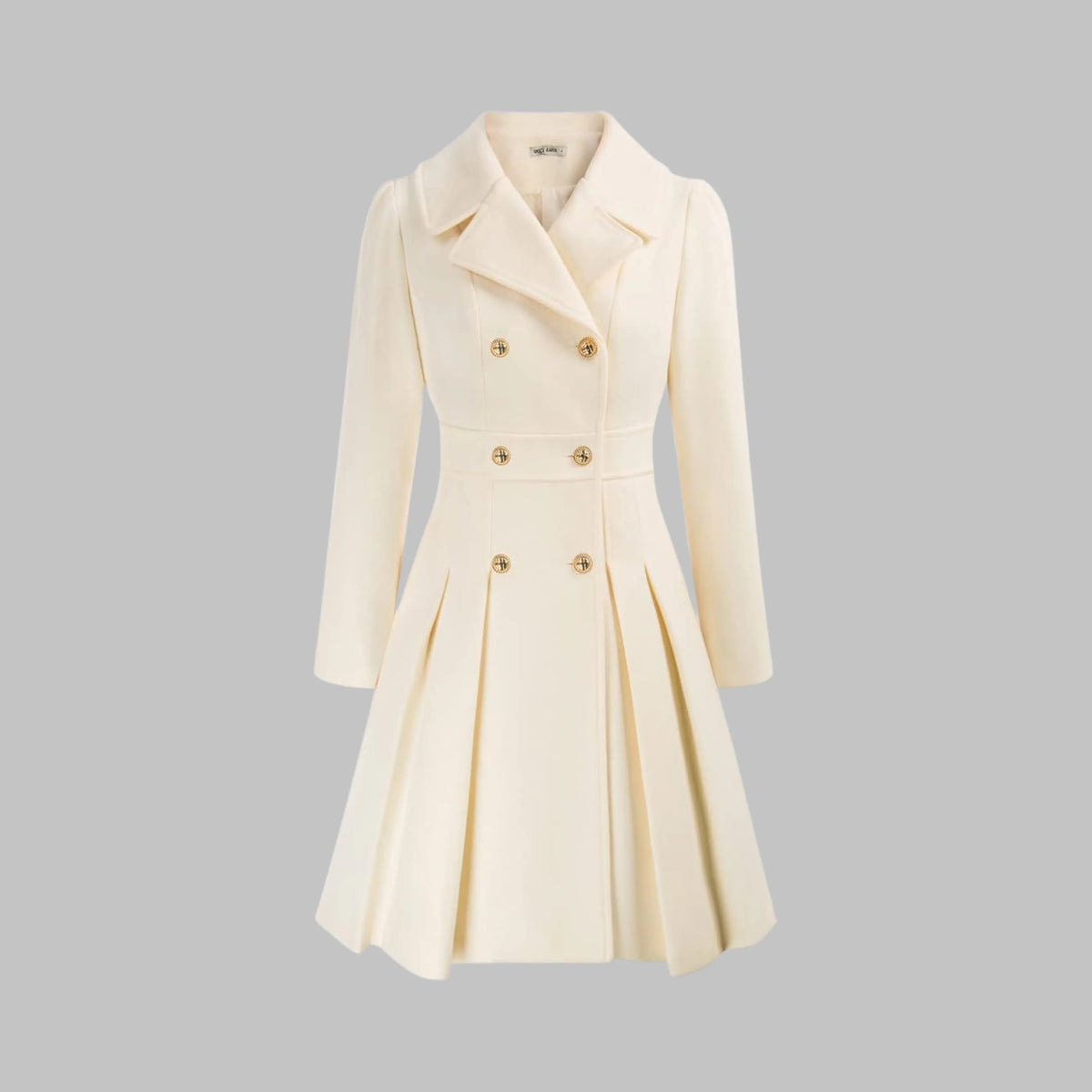 Women's double-breasted notch lapel knee wool coat with pleated skirt