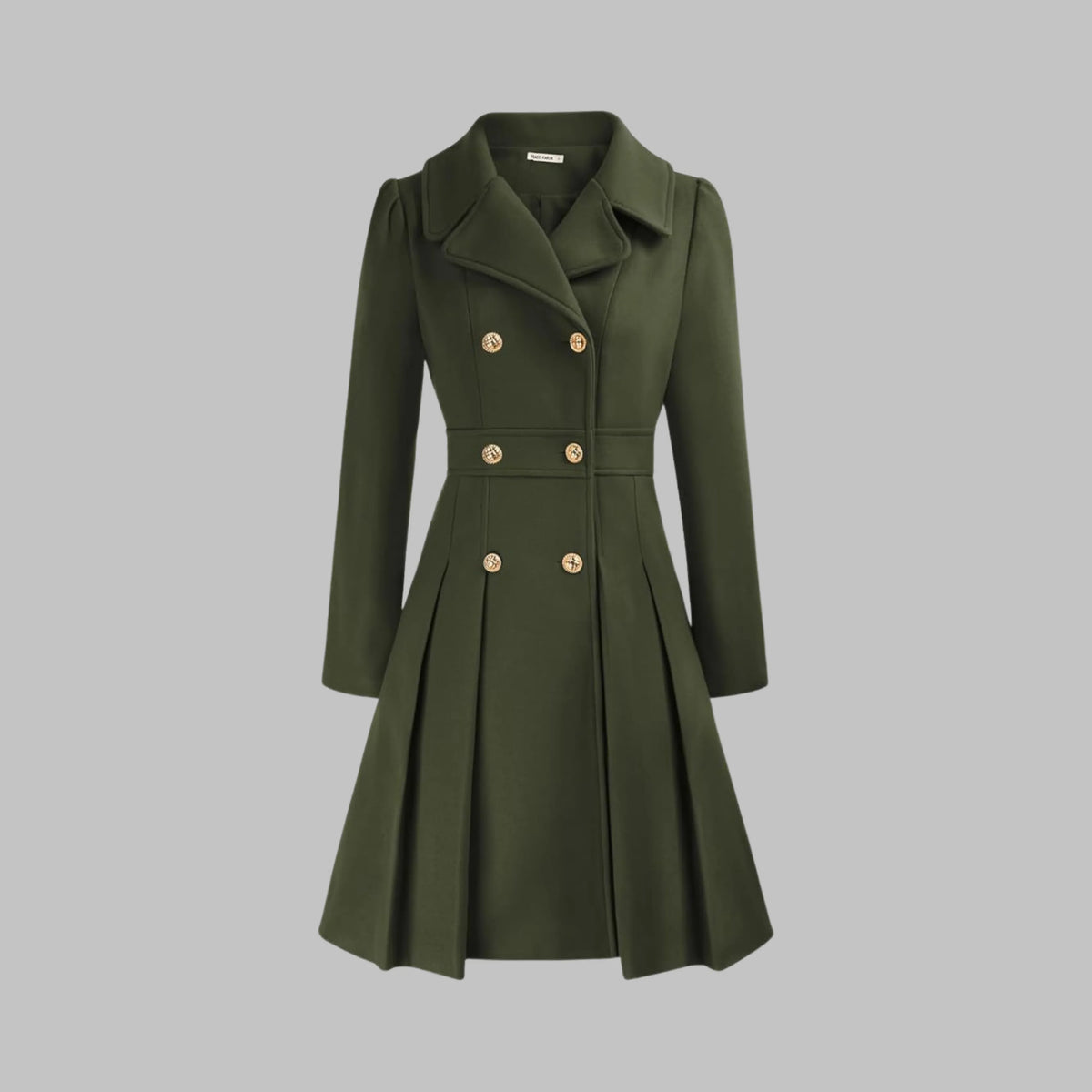 Women's double-breasted notch lapel knee wool coat with pleated skirt