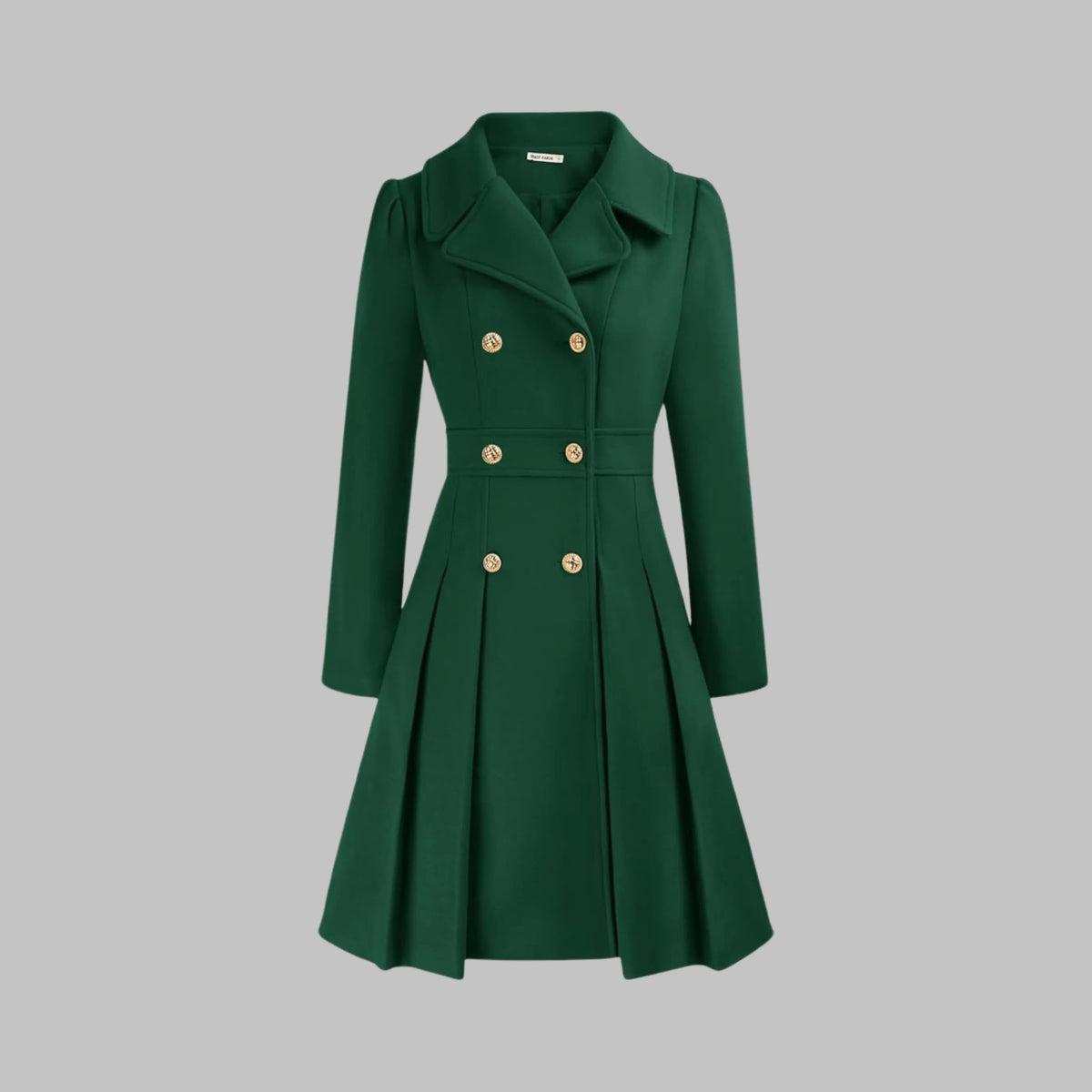 Women's double-breasted notch lapel knee wool coat with pleated skirt