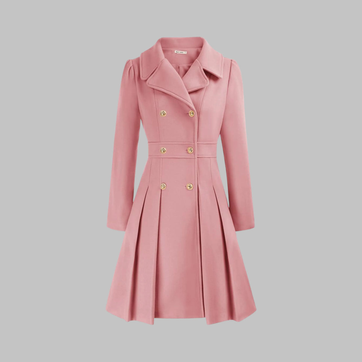 Women's double-breasted notch lapel knee wool coat with pleated skirt