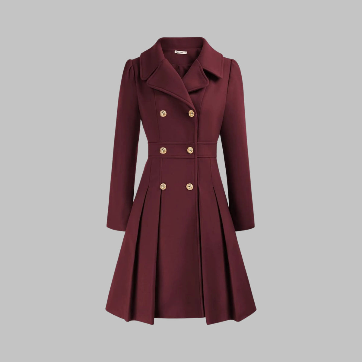 Women's double-breasted notch lapel knee wool coat with pleated skirt