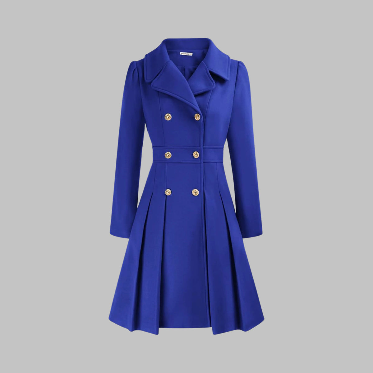 Women's double-breasted notch lapel knee wool coat with pleated skirt