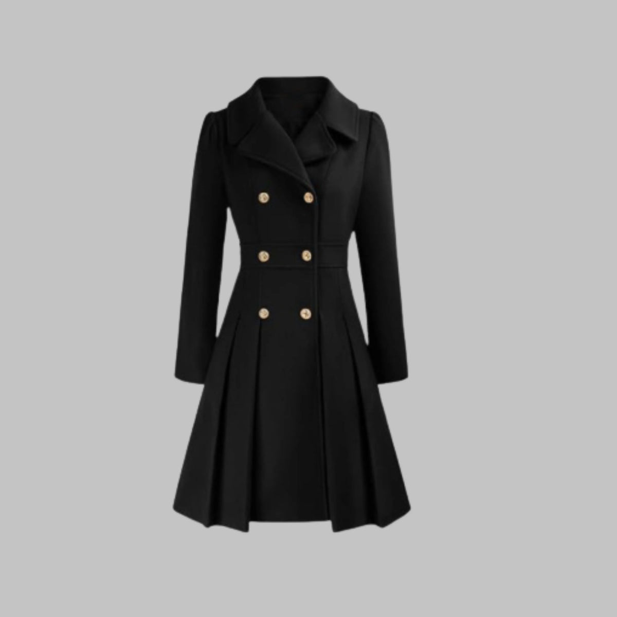 Women's double-breasted notch lapel knee wool coat with pleated skirt